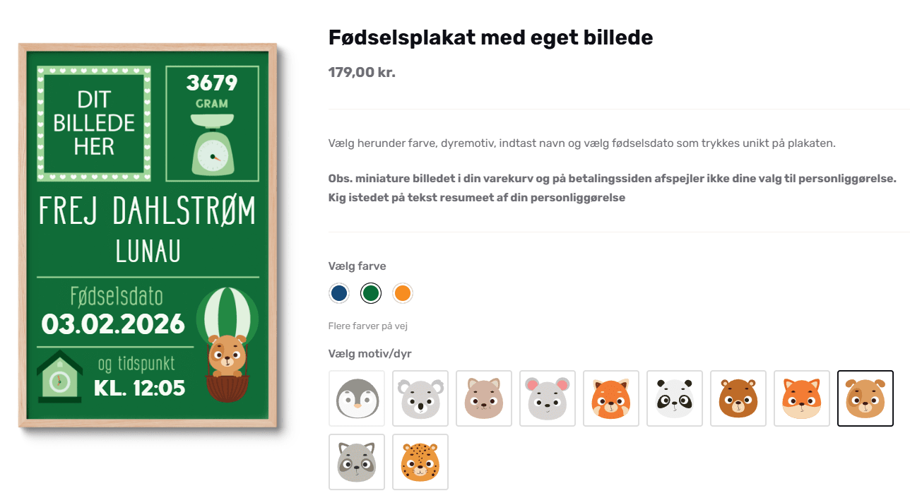 Design af personlig fødselsplakat online med nem proces