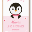 Fødselsplakat pige: Sød pingvin fødselsannonce plakat til en baby pige. Indeholder en charmerende pingvinillustration, fødselsdato og "vores prinsesse" (vores prinsesse).