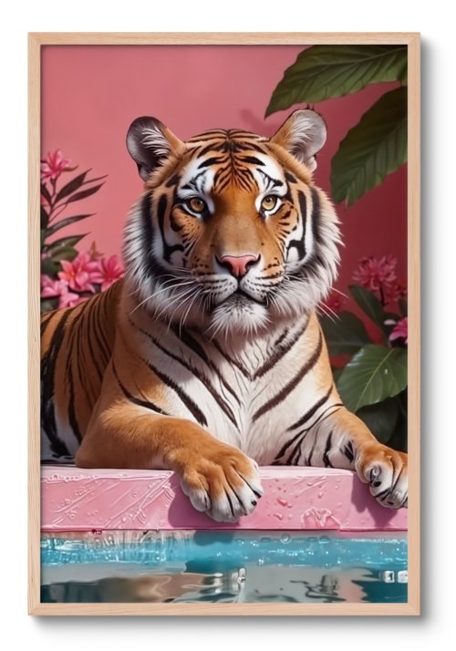 Tiger soler sig ved poolen